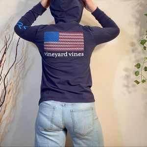 navy USA themed long sleeve with drawstring hood
